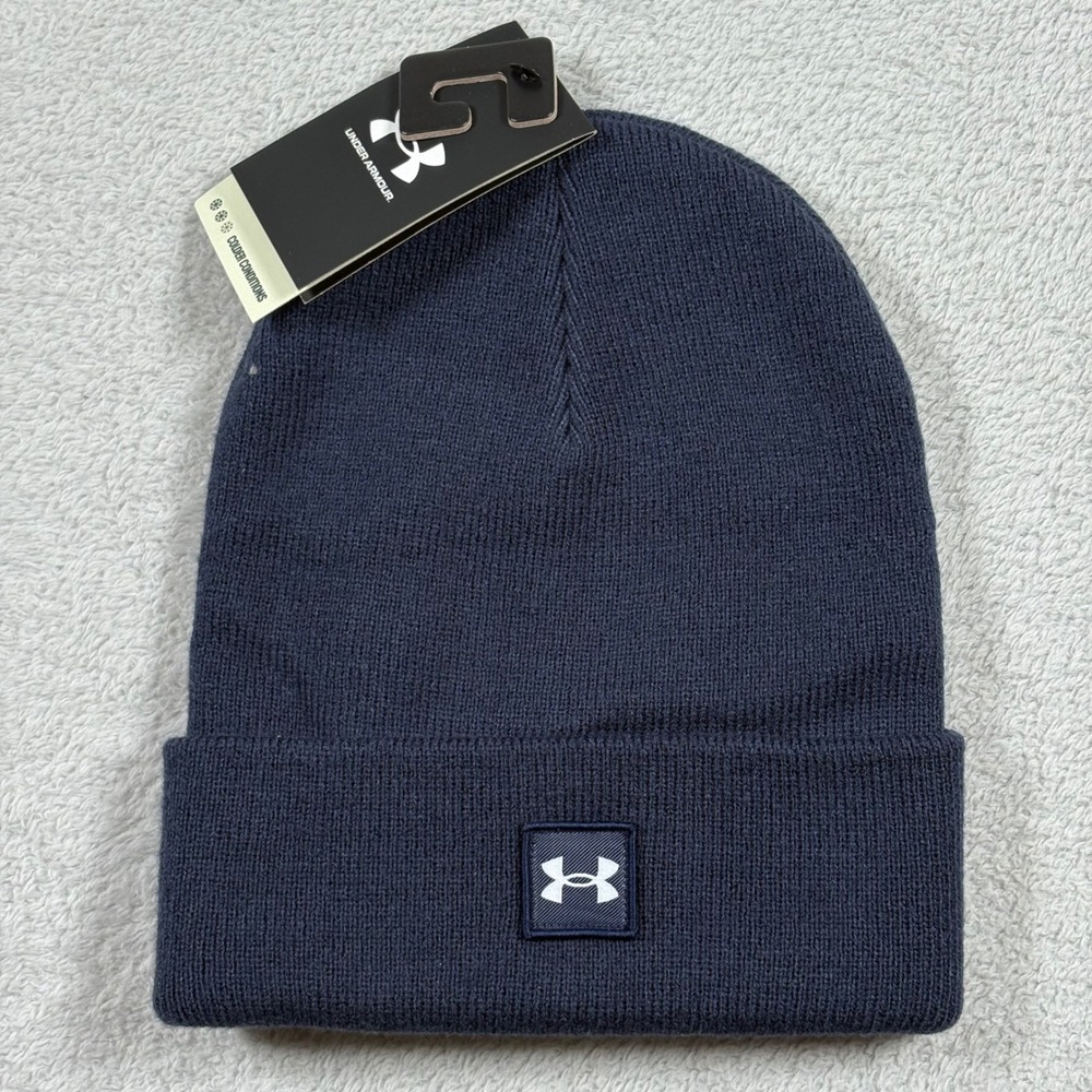 Under Armour Mens Halftime Cuffed Beanie Navy Blue Knit Hat 1373155 OSFM NWT